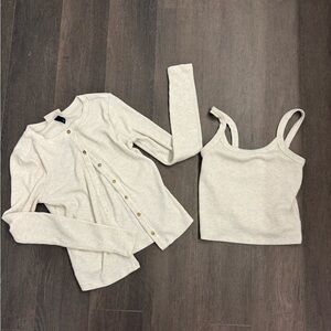 Target Cream Ribbed Cardigan and Tank Set